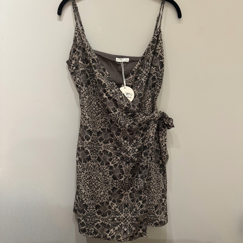 Floral Wrap Mini Dress - Black and Gray